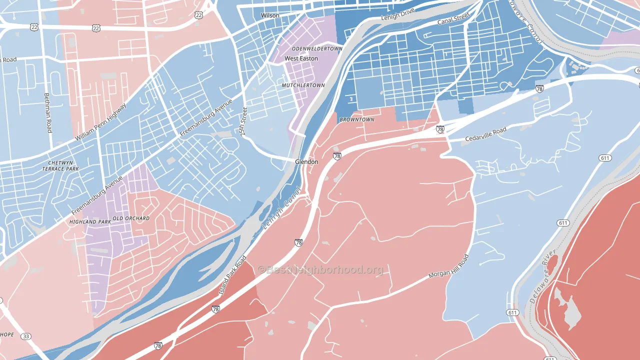 Glendon, PA block-group political-lean map