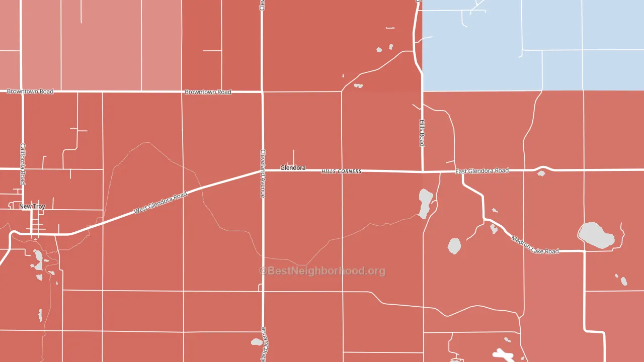 Glendora, MI block-group political-lean map