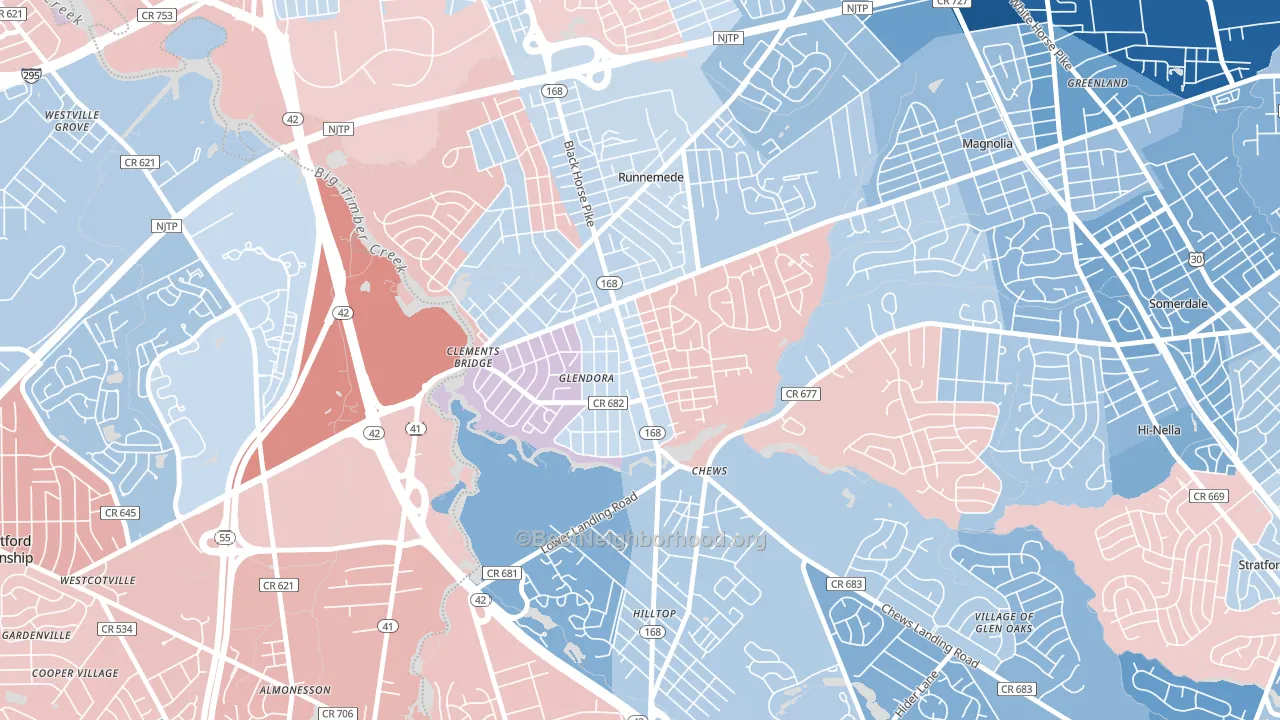 Glendora, NJ block-group political-lean map