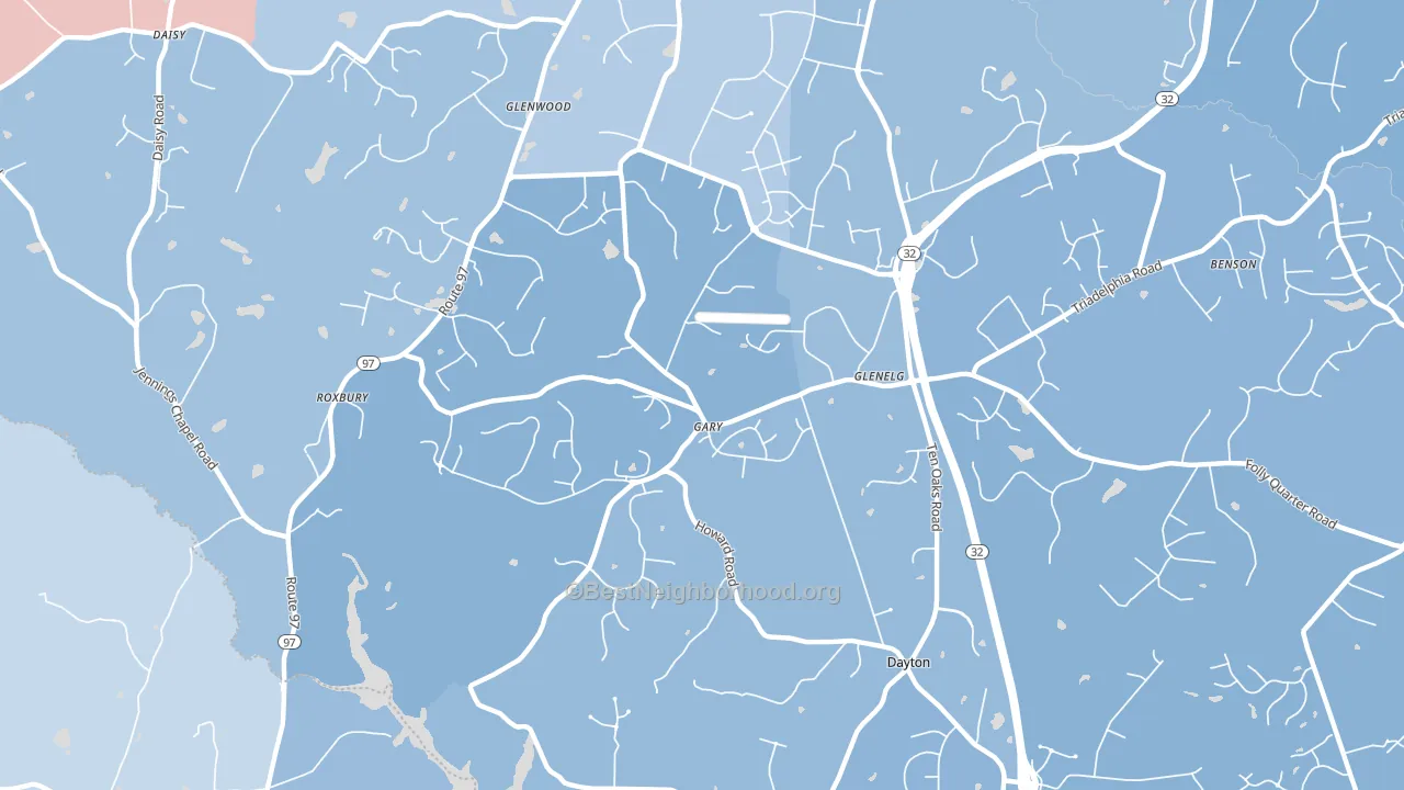 Glenelg, MD block-group political-lean map