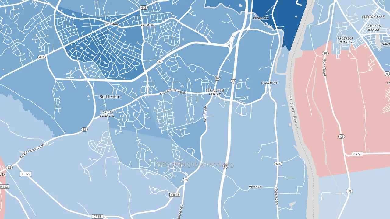 Glenmont, NY block-group political-lean map
