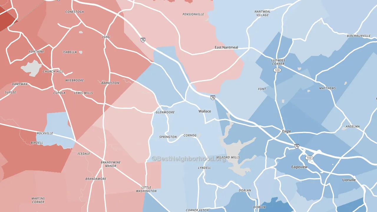 Glenmoore, PA block-group political-lean map