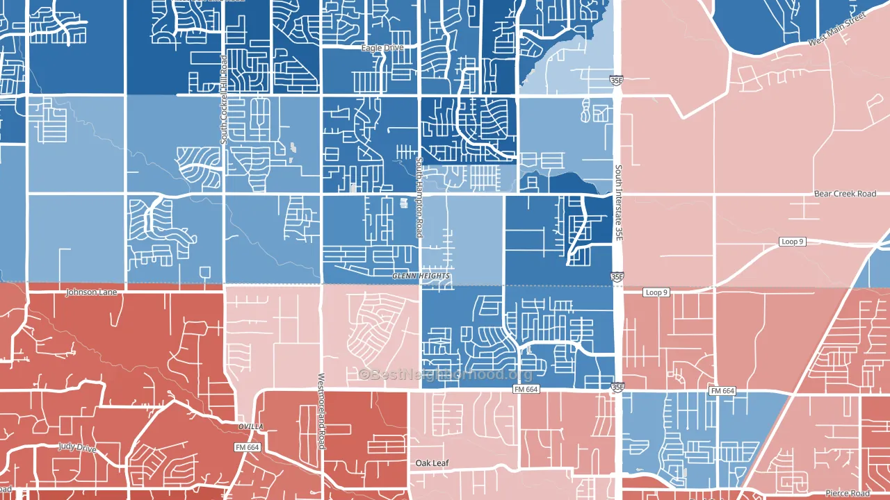 Glenn Heights, TX block-group political-lean map
