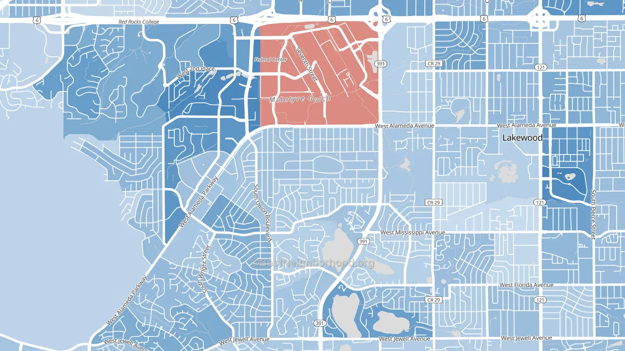 Glennon Heights, Lakewood, CO block-group political-lean map
