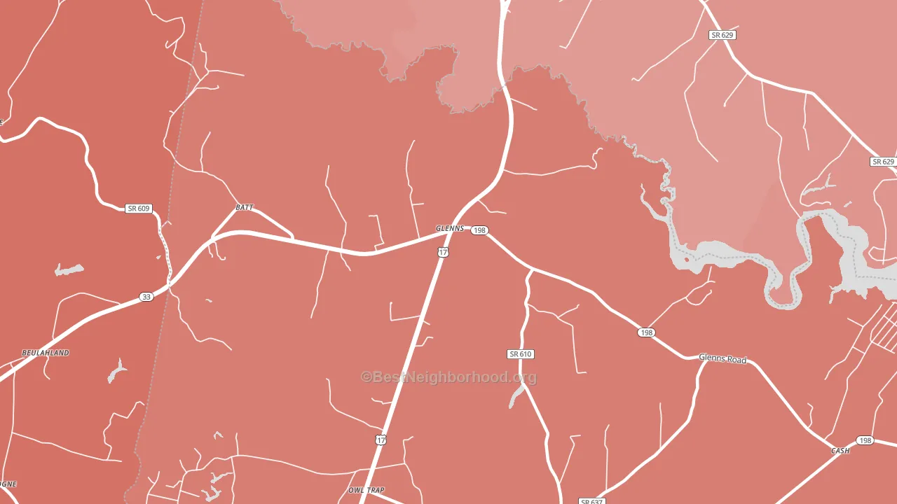 Glenns, VA block-group political-lean map