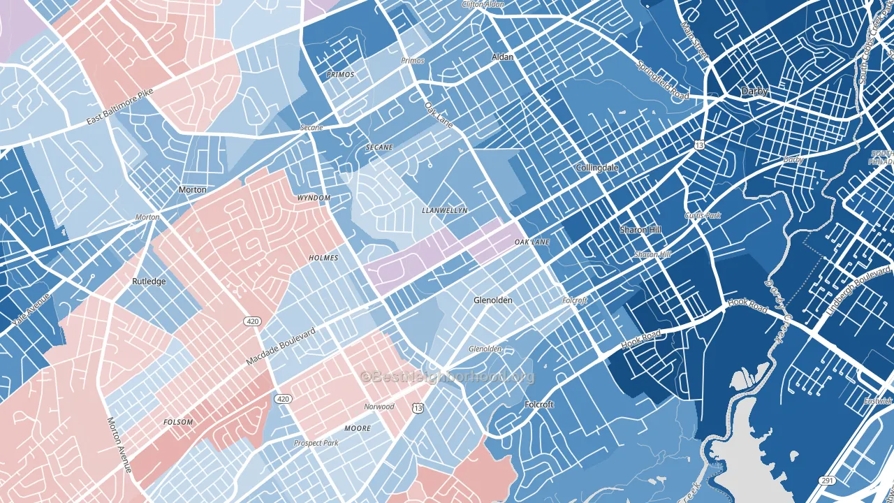 Glenolden, PA block-group political-lean map