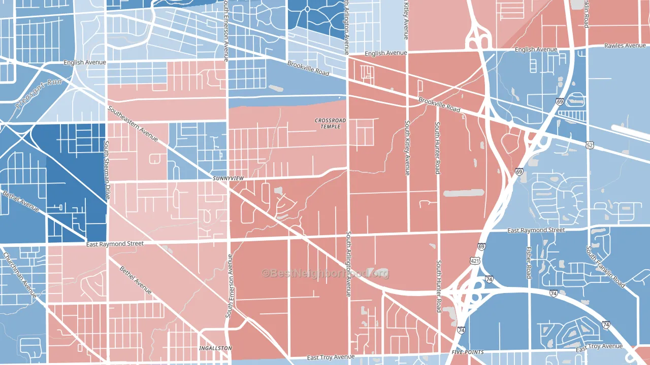 Glenroy Village, Indianapolis, IN block-group political-lean map