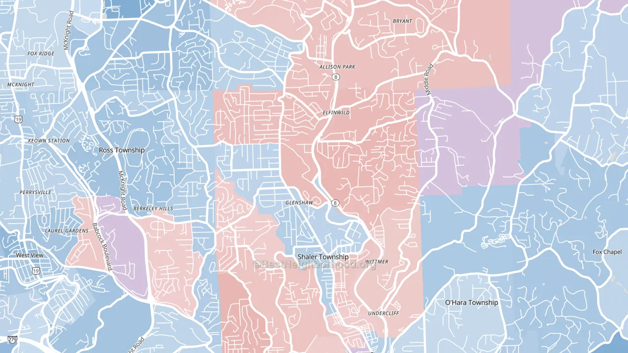 Glenshaw, PA block-group political-lean map