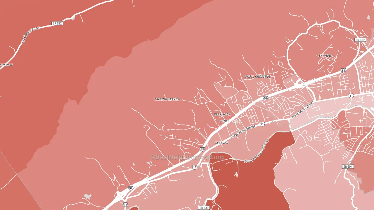 Glenvar, VA block-group political-lean map