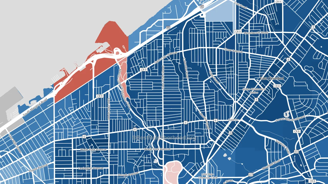 Glenville, Cleveland, OH block-group political-lean map