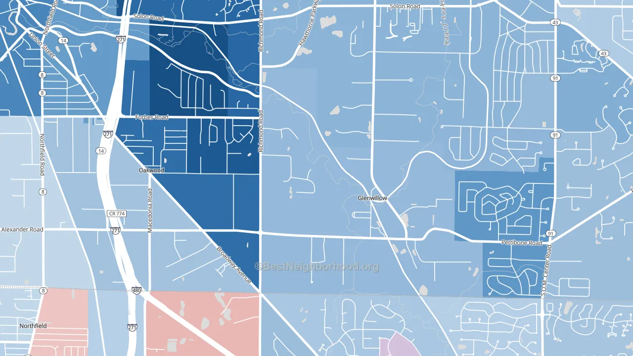 Glenwillow, OH block-group political-lean map