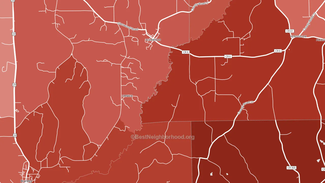 Glenwood, AL block-group political-lean map