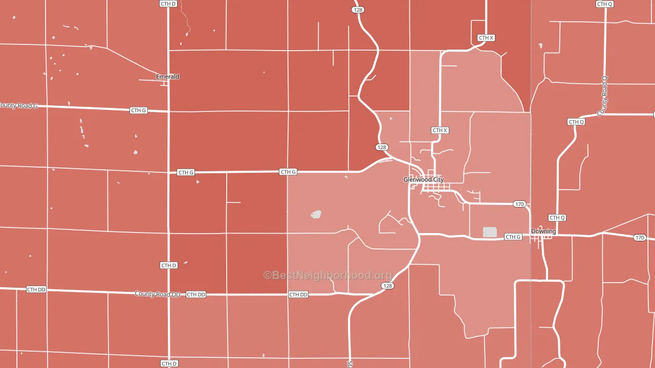 Glenwood City, WI block-group political-lean map