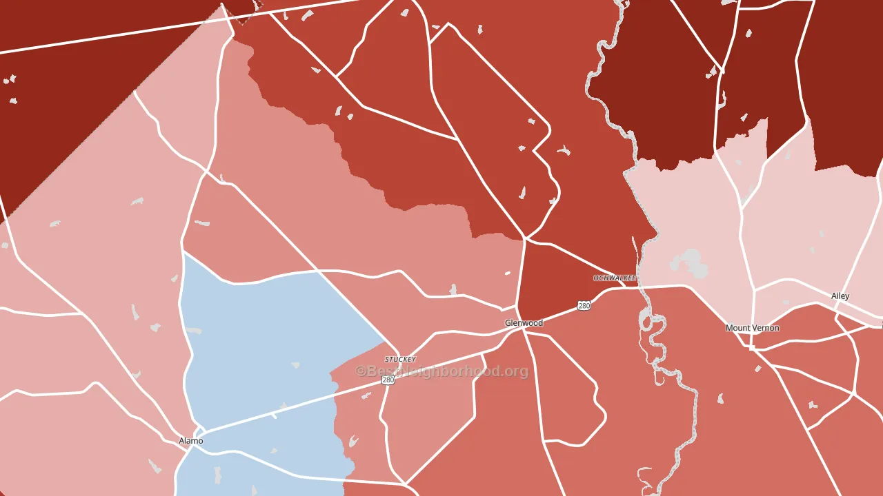 Glenwood, GA block-group political-lean map