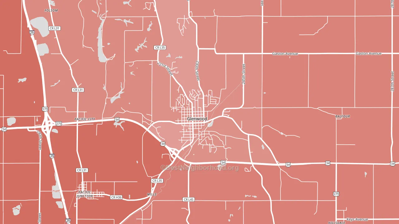 Glenwood, IA block-group political-lean map
