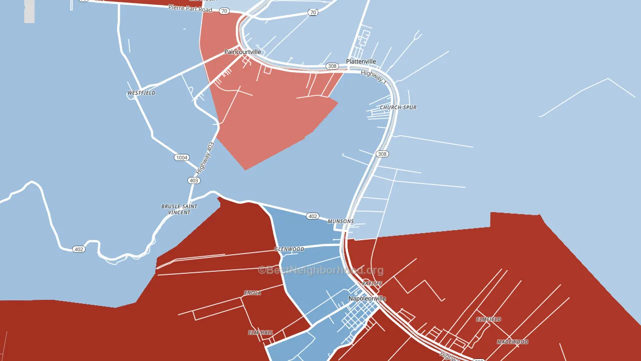 Glenwood, LA block-group political-lean map