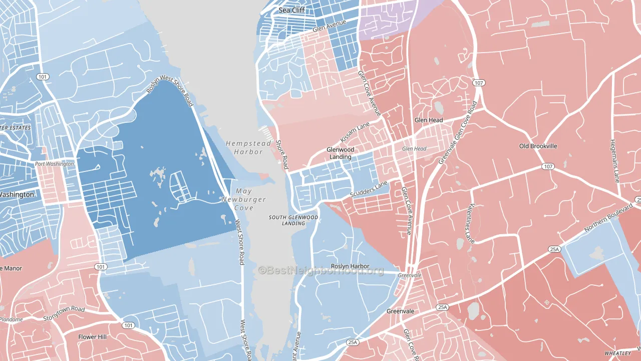 Glenwood Landing, NY block-group political-lean map