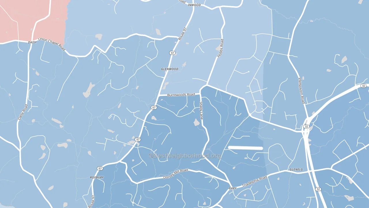 Glenwood, MD block-group political-lean map