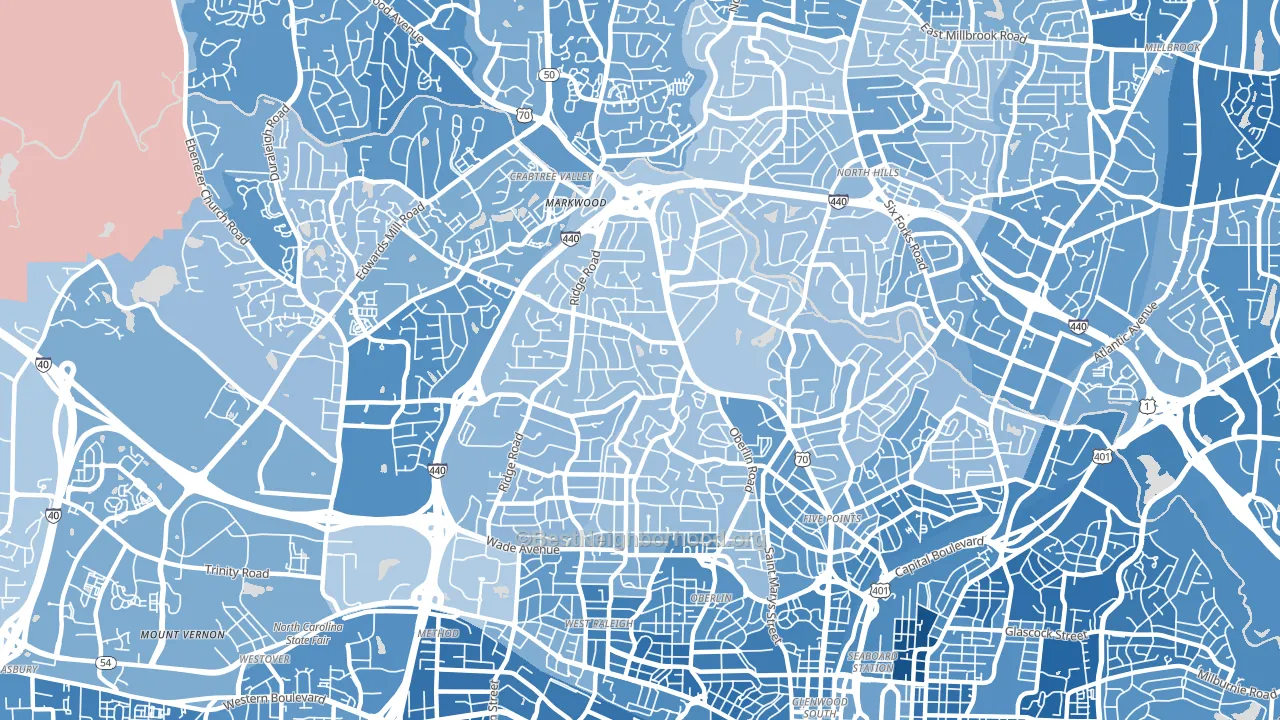 Glenwood, Raleigh, NC block-group political-lean map