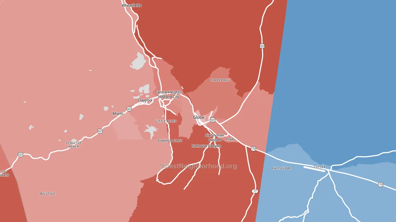 Globe, AZ block-group political-lean map