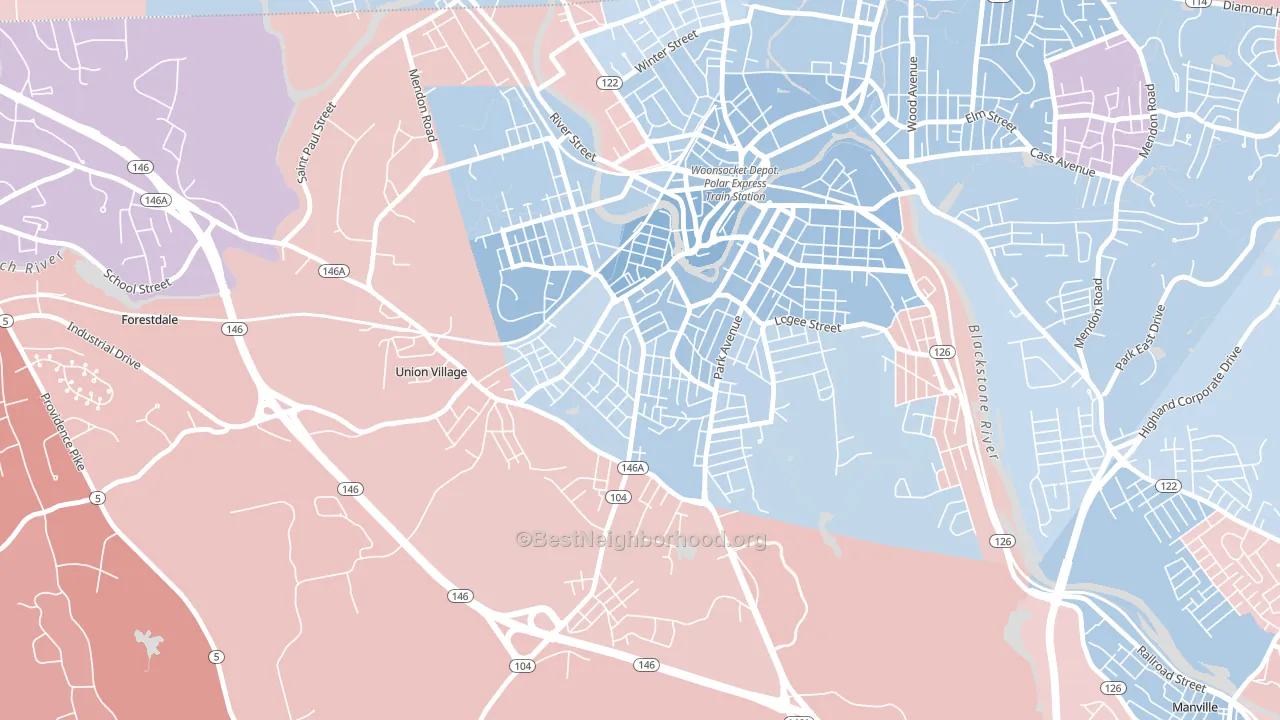 Globe, Woonsocket, RI block-group political-lean map