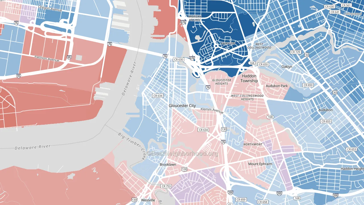 Gloucester City, NJ block-group political-lean map