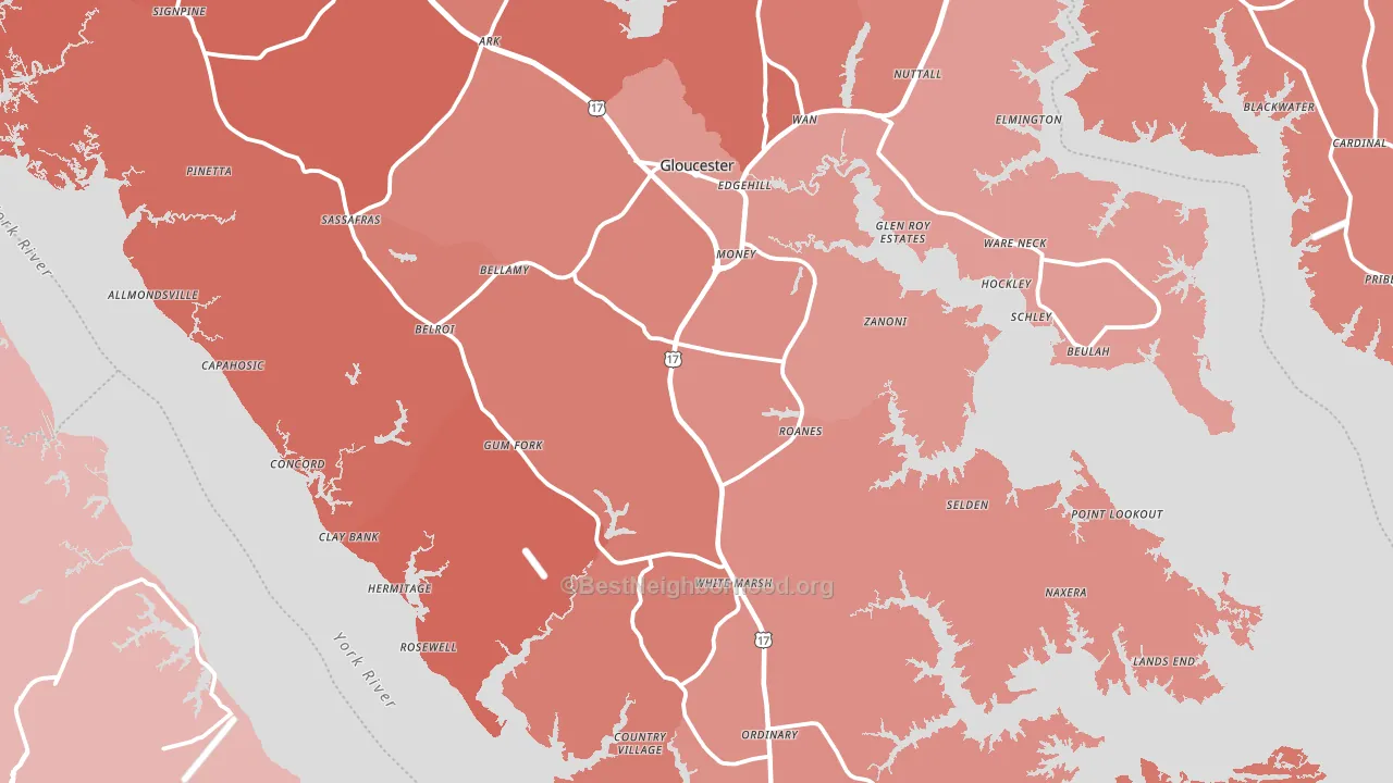 Gloucester County, VA block-group political-lean map