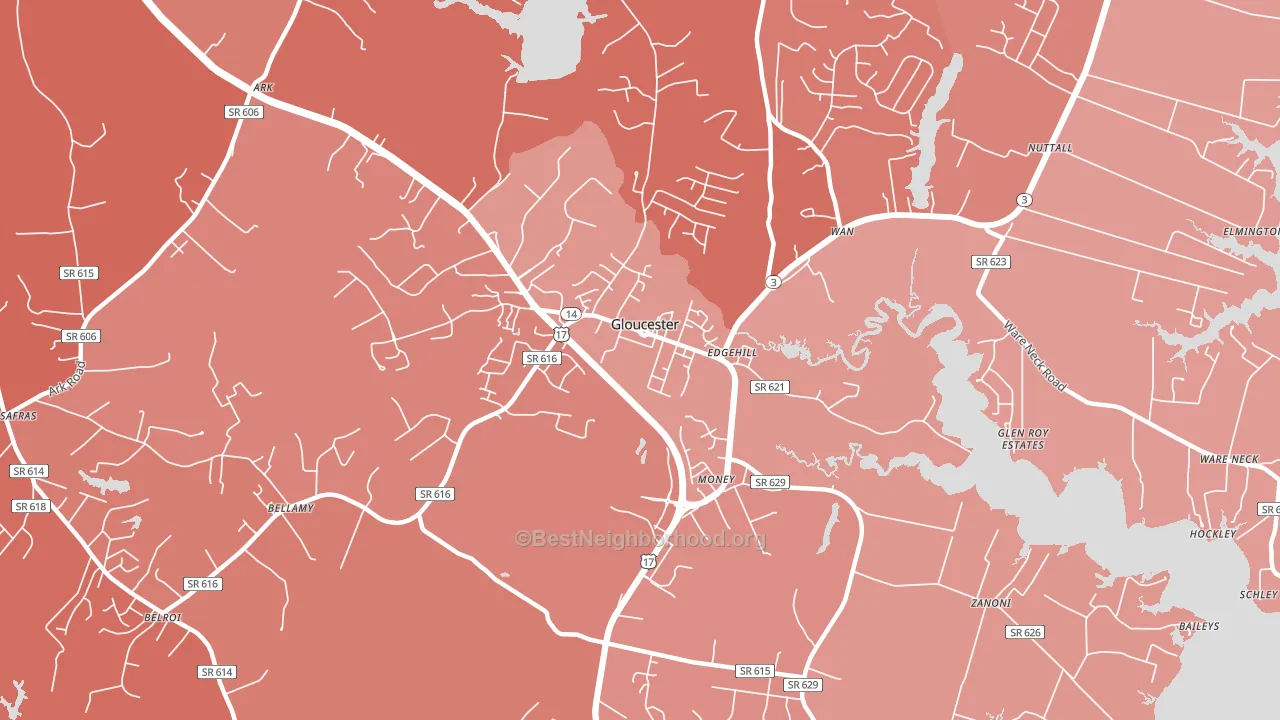 Gloucester Courthouse, VA block-group political-lean map