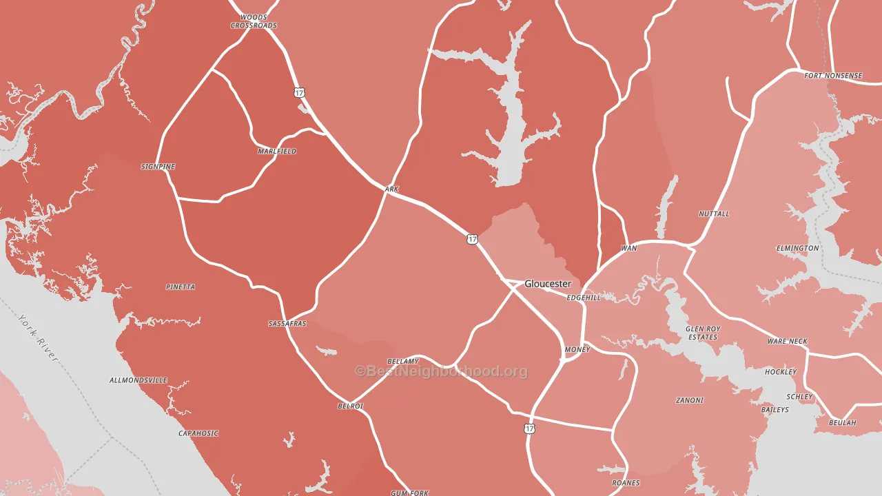Gloucester, VA block-group political-lean map
