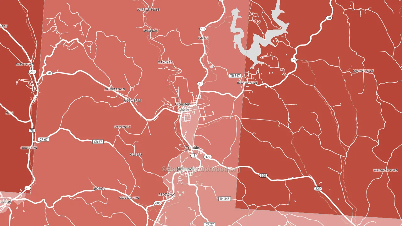 Glouster, OH block-group political-lean map