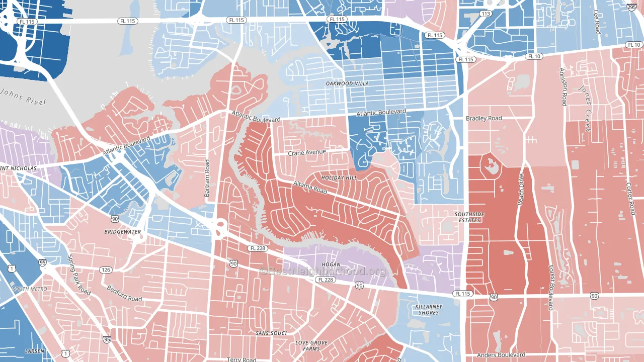 Glynlea-Grove Park, Jacksonville, FL block-group political-lean map