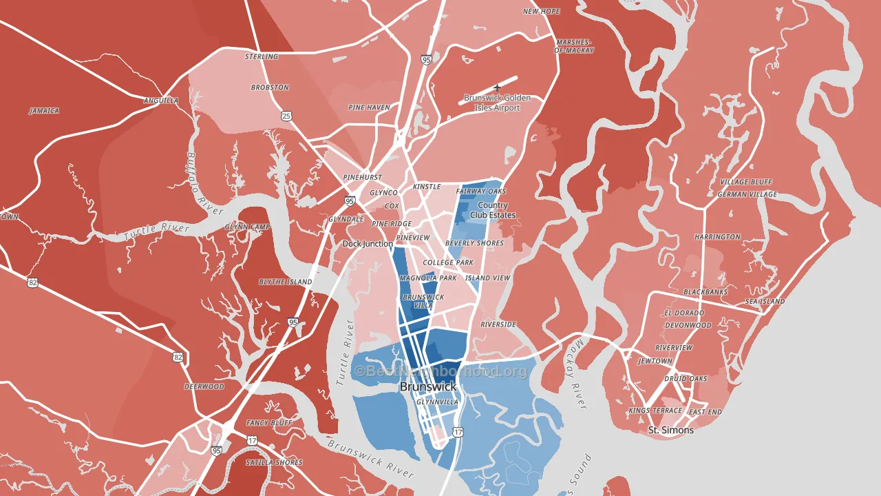 Glynn County, GA block-group political-lean map