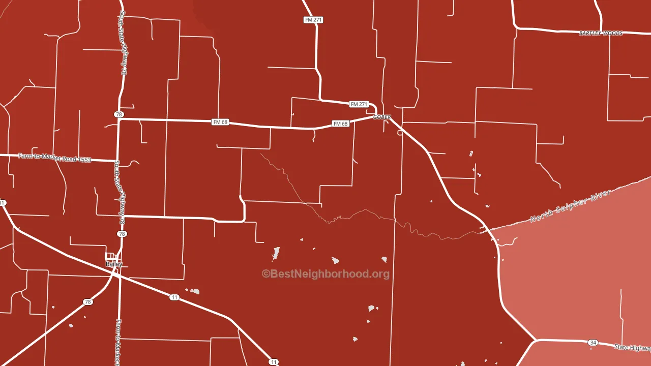 Gober, TX block-group political-lean map