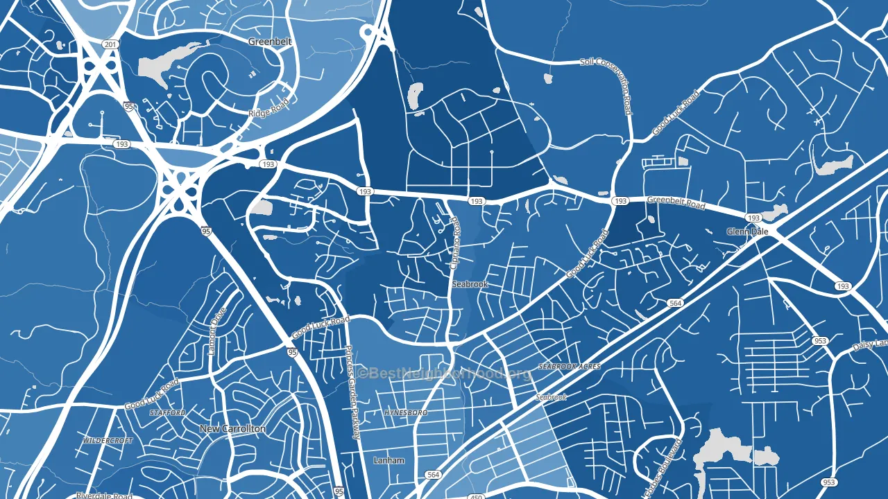 Goddard, Seabrook, MD block-group political-lean map