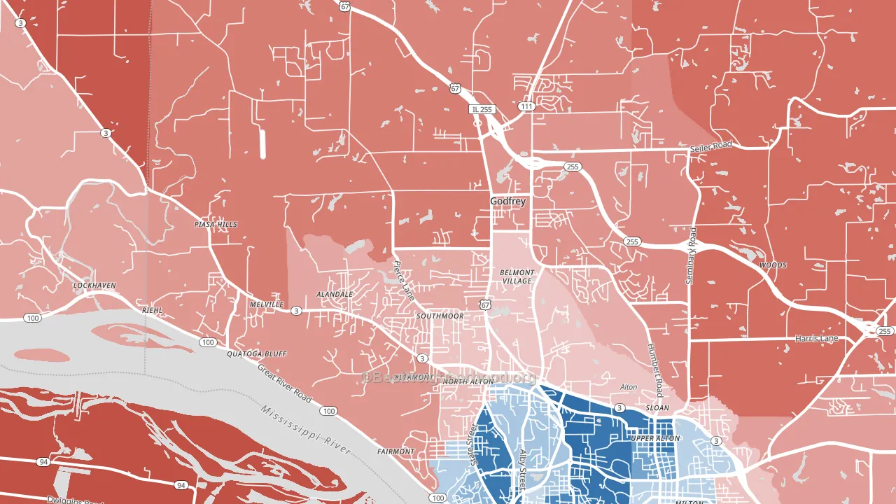 Godfrey, IL block-group political-lean map