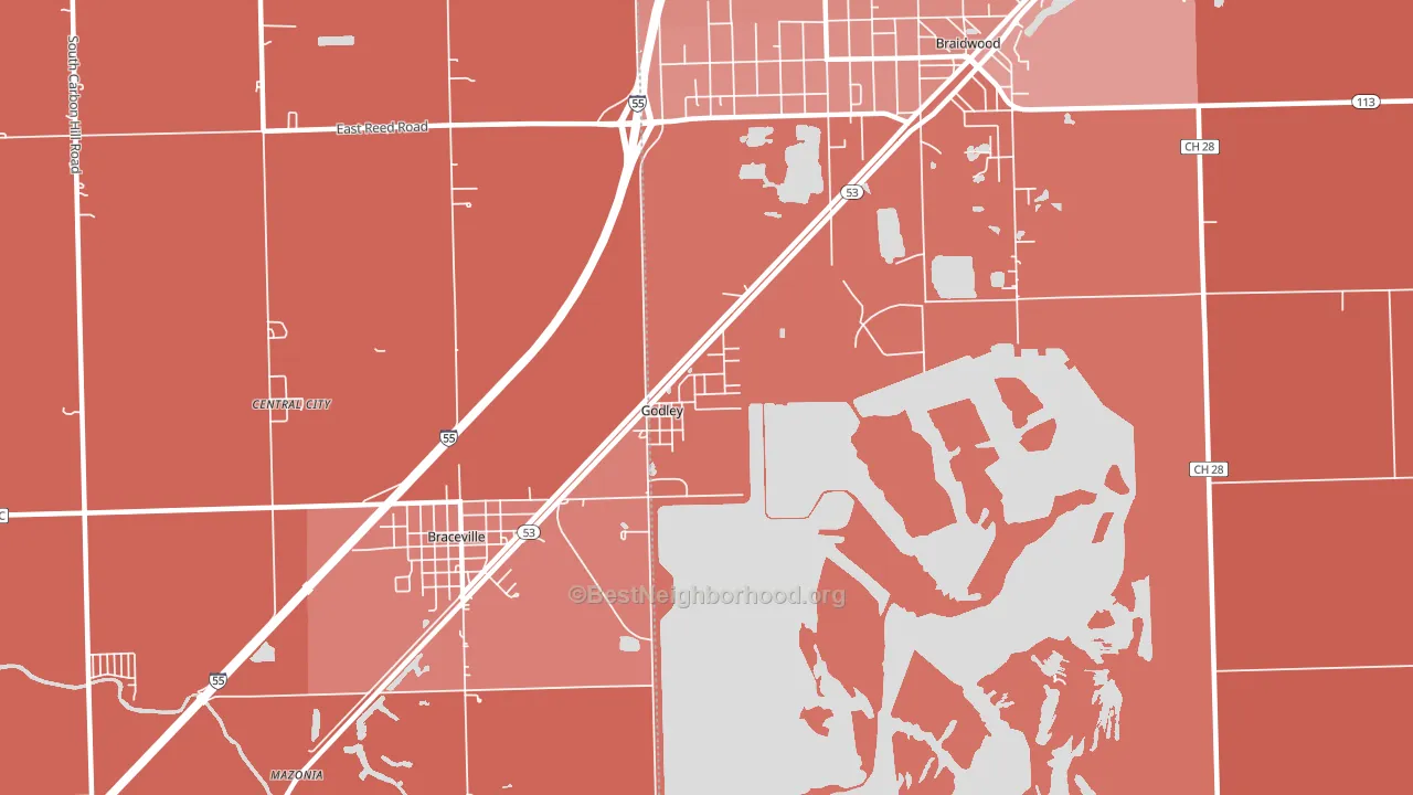 Godley, IL block-group political-lean map