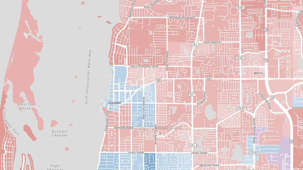 Golden Crest, Dunedin, FL block-group political-lean map