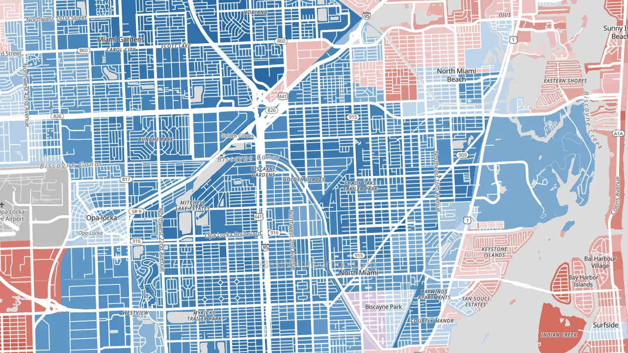 Golden Glades, FL block-group political-lean map