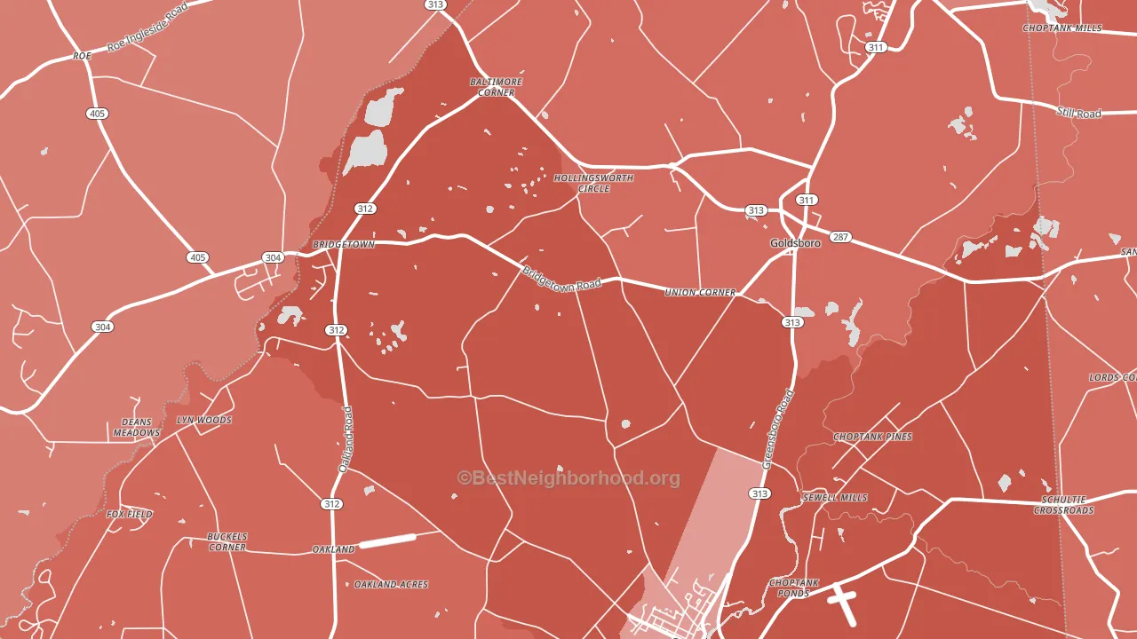Goldsboro, MD block-group political-lean map