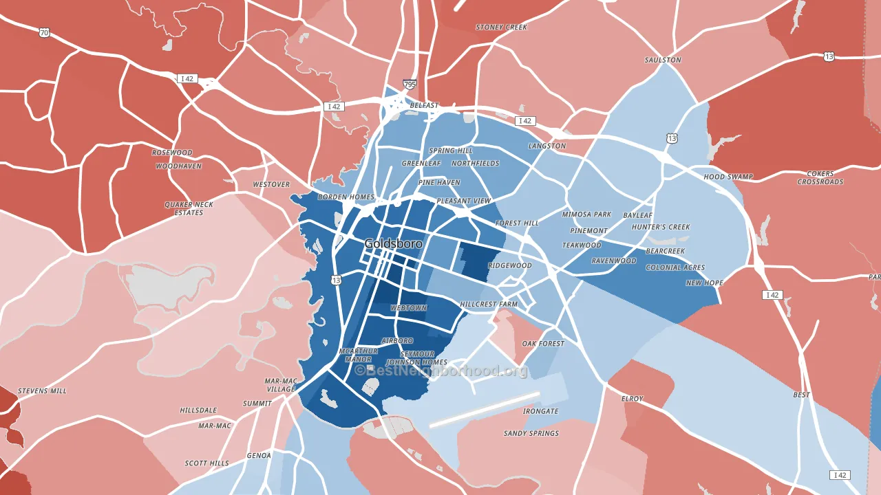 Goldsboro, NC block-group political-lean map