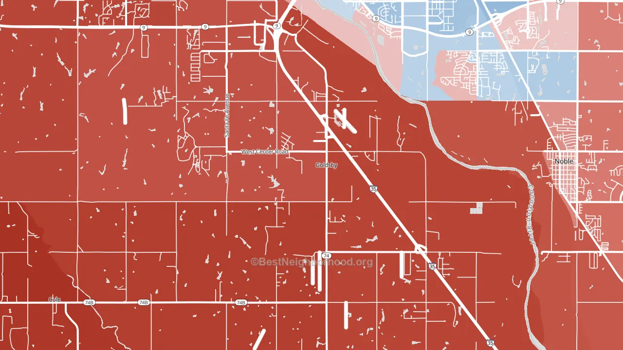 Goldsby, OK block-group political-lean map