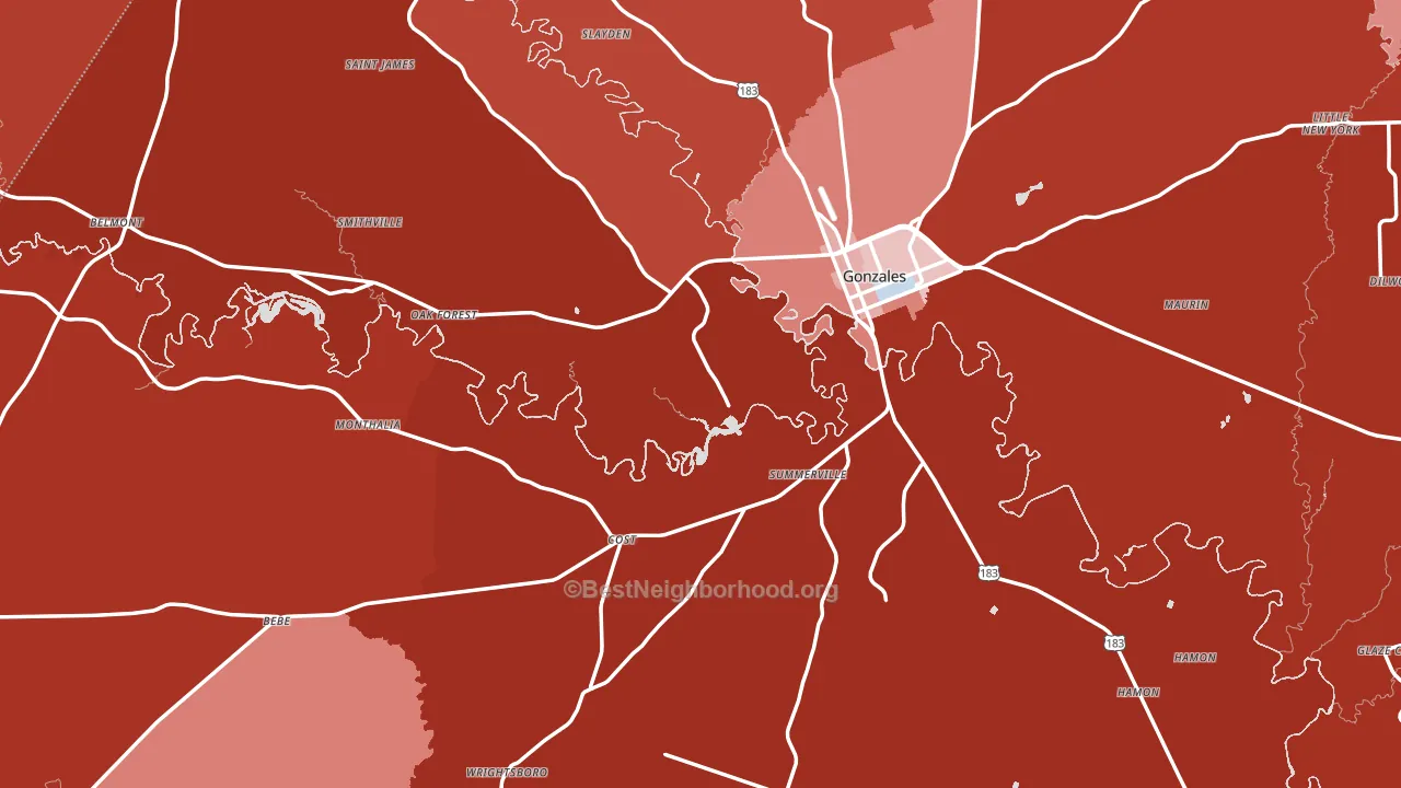 Gonzales County, TX block-group political-lean map