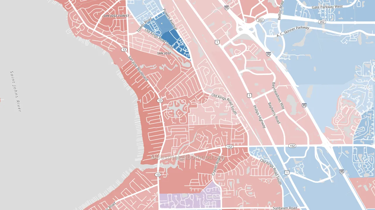 Goodby's Creek, Jacksonville, FL block-group political-lean map