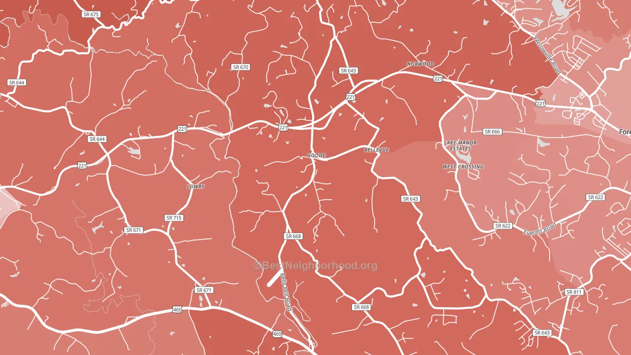Goode, VA block-group political-lean map