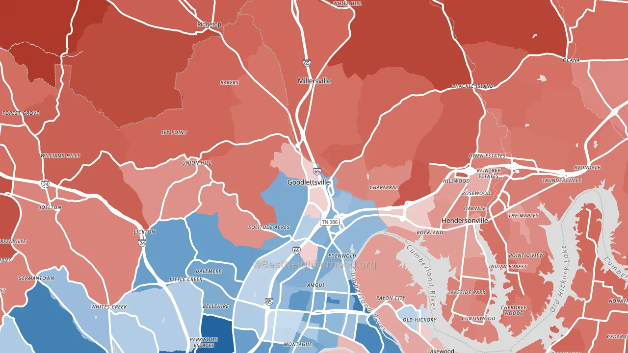 Goodlettsville, TN block-group political-lean map