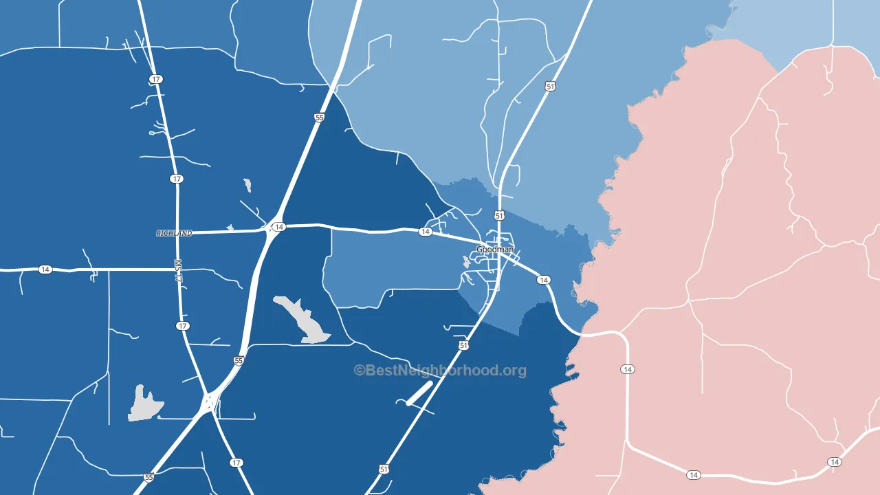 Goodman, MS block-group political-lean map