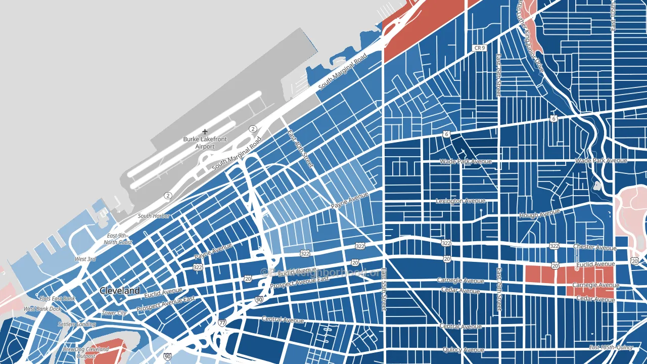 Goodrich-Kirtland Park, Cleveland, OH block-group political-lean map