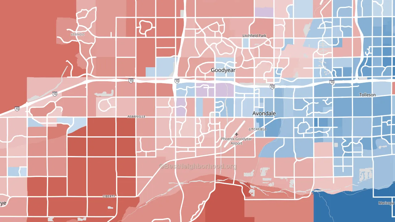 Goodyear, AZ block-group political-lean map