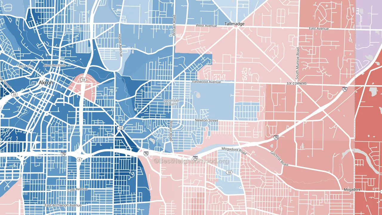 Goodyear Heights, Akron, OH block-group political-lean map