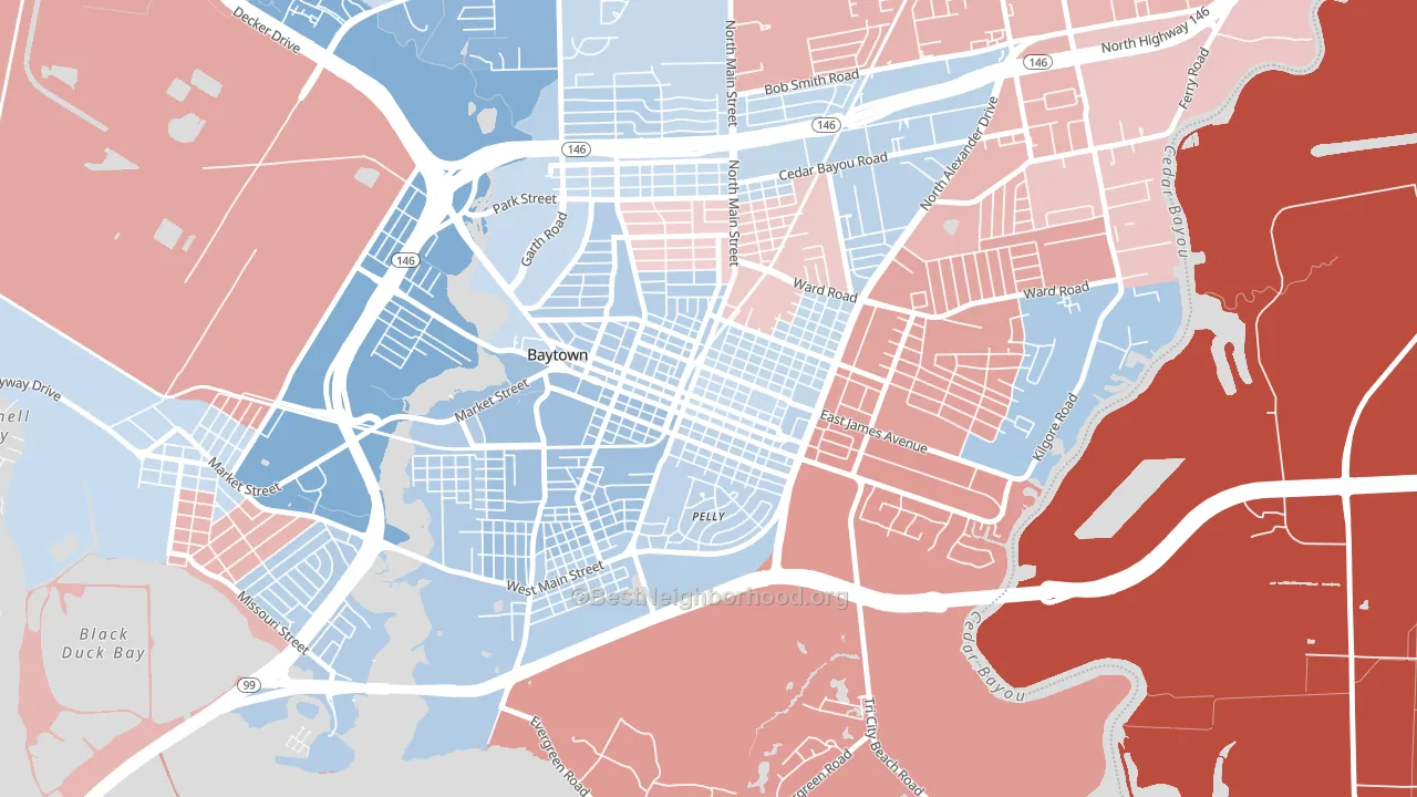 Goose Creek, Baytown, TX block-group political-lean map